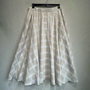 Antonio Melani Linen Cotton Blend Tan Cream Plaid Circle Skirt Sz XL Lined Y2K